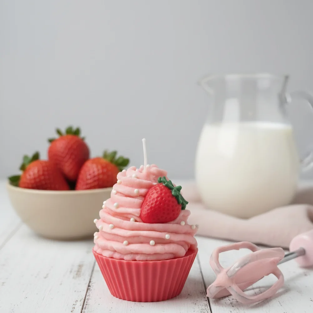 Strawberry Cupcake Candle in Pink Gift Box